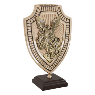 20112DOUOV Adorno de São Miguel Arcanjo com Oração Dourado com Ouro Velho 21cm