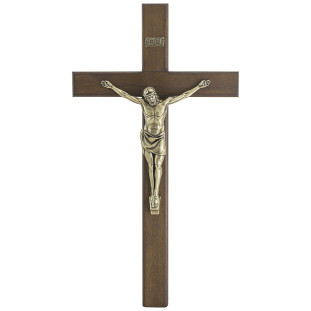 20144OV Crucifixo em Madeira Nobre Cristo em Metal Ouro Velho 48cm