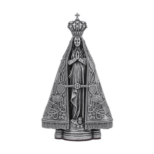20210PV Imagem Nossa Senhora Aparecida em Metal Prata Velha 12cm