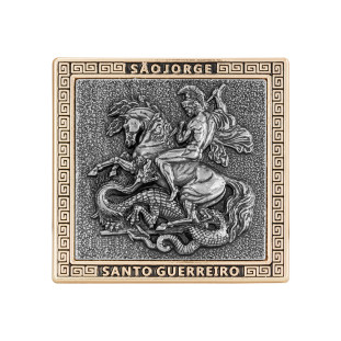 9464DOUPV Adorno São Jorge Santo Guerreiro Dourado com Prata Velha 8cm