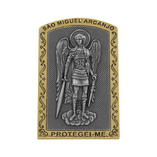 9471DOUPV Quadro de São Miguel Arcanjo Dourado com Prata Velha 10cm