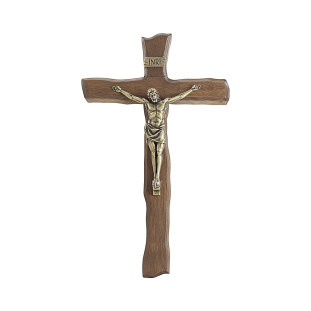 20208OV Crucifixo em Madeira Nobre Cristo em Metal Ouro Velho 20cm