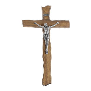 20207PV Crucifixo em Madeira Nobre Cristo em Metal Prata Velha 34cm