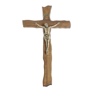 20207OV Crucifixo em Madeira Nobre Cristo em Metal Ouro Velho 34cm