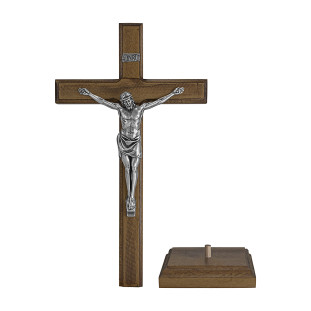 20073PV Crucifixo em Madeira Nobre Cristo em Metal Prata Velha 35cm