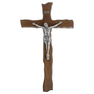 20206PV Crucifixo em Madeira Nobre Cristo em Metal Prata Velha 50cm