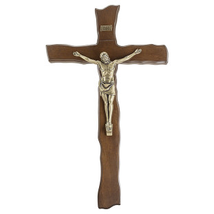 20206OV Crucifixo em Madeira Nobre Cristo em Metal Ouro Velho 50cm