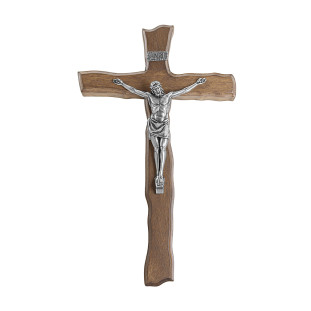 20158PV Crucifixo em Madeira Nobre Cristo em Metal Prata Velha 28cm