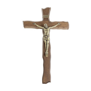 20158OV Crucifixo em Madeira Nobre Cristo em Metal Ouro Velho 28cm