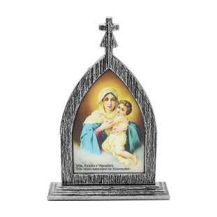 Capela Mãe Rainha Schoenstatt com Oração Prata Velha 17cm