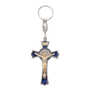 Chaveiro Crucifixo com a Medalha de São Bento Prateado