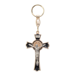 Chaveiro Crucifixo com a Medalha de São Bento Dourado