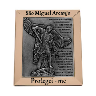 9591DOUOV Quadro de São Miguel Arcanjo com Oração Dourado com Ouro Velho 12cm