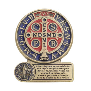 9743OV Medalha de São Bento com Oração Ouro Velho 10cm