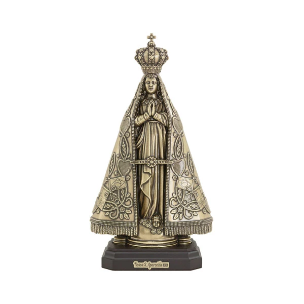 9981OVBASE Imagem Nossa Senhora Aparecida em Metal Ouro Velho 10cm