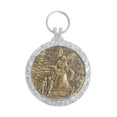 20508NQOV Medalhão de Berço Anjo Protetor Níquel com Ouro Velho