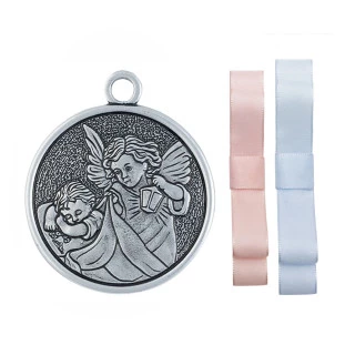 9682PV Medalhão de Berço Anjo Protetor Prata Velha