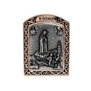 Adorno Nossa Senhora de Fátima Dourado com Prata Velha 6cm