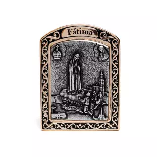 Adorno Nossa Senhora de Fátima Dourado com Prata Velha 6cm