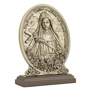 20029OVACR Adorno de Santa Rita de Cássia em Metal Ouro Velho 21,5cm