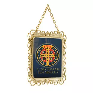 20079BEN Adorno de Porta Medalha de São Bento Dourado 15cm