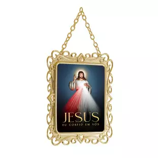 20079JM Adorno de Porta Jesus Misericordioso Dourado 15cm