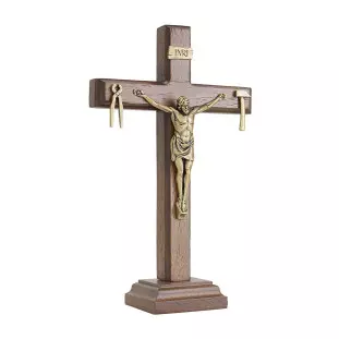 20101OV Cruz Saletina de La Salette em Madeira Ouro Velho 20cm