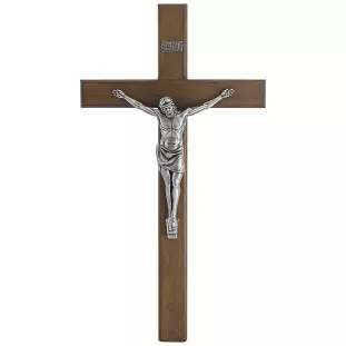 20674PV Crucifixo em Madeira Nobre Cristo em Metal Prata Velha 70cm