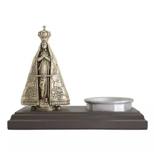 20210OVVL Porta Velas Imagem Nossa Senhora Aparecida em Metal Ouro Velho 17cm