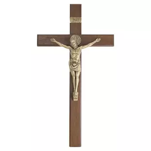 20261OV Crucifixo com Medalha de São Bento Ouro Velho 48cm