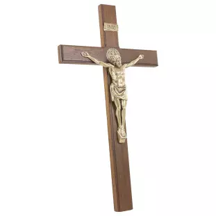 20261OV Crucifixo com Medalha de São Bento Ouro Velho 48cm
