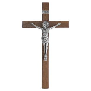 20261PV Crucifixo com Medalha de São Bento Prata Velha 48cm