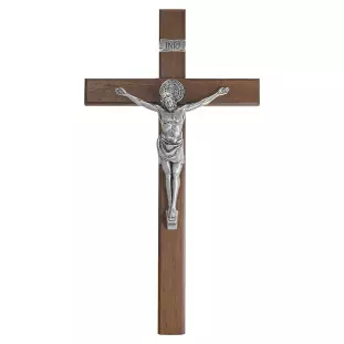 20261PV Crucifixo com Medalha de São Bento Prata Velha 48cm