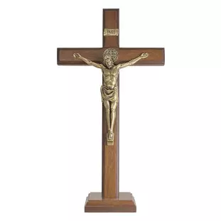 20264OV Crucifixo com Medalha de São Bento Ouro Velho 35cm