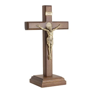 20266OV Crucifixo com Medalha de São Bento Ouro Velho 20cm