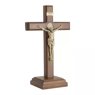 20266OV Crucifixo com Medalha de São Bento Ouro Velho 20cm