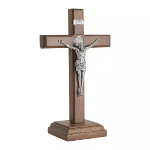 20266PV Crucifixo com Medalha de São Bento Prata Velha 20cm