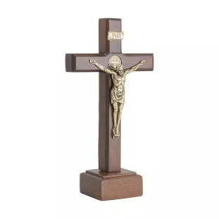 20267OV Crucifixo com Medalha de São Bento Ouro Velho 15cm