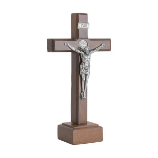 20267PV Crucifixo com Medalha de São Bento Prata Velha 15cm