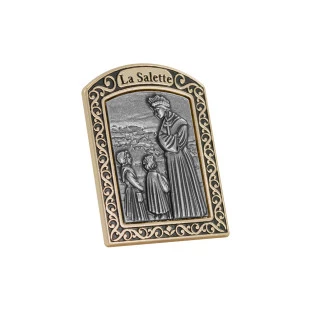 20343DOUPV Adorno Nossa Senhora La Salette Dourado com Prata Velha 6cm