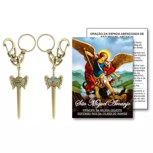 20354OV Chaveiro Espada de São Miguel Arcanjo Ouro Velho 9,5cm