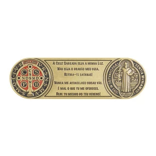 20360OV Medalha de São Bento com Oração Ouro Velho 12cm