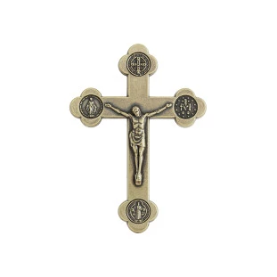 20488PV Crucifixo Mini Livrai-nos do Mal Ouro Velho 7,5cm