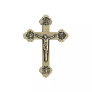 20488OV Crucifixo Mini Livrai-nos do Mal Ouro Velho 7,5cm