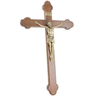 20503OV Crucifixo em Madeira Nobre Cristo em Metal Ouro Velho 50cm