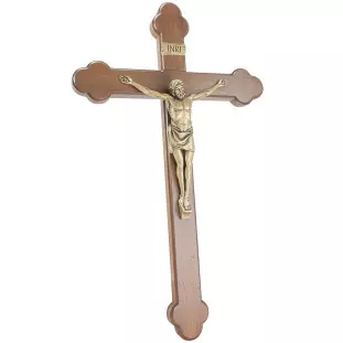 20503OV Crucifixo em Madeira Nobre Cristo em Metal Ouro Velho 50cm