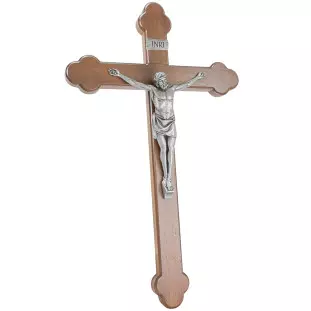 20503PV Crucifixo em Madeira Nobre Cristo em Metal Prata Velha 50cm