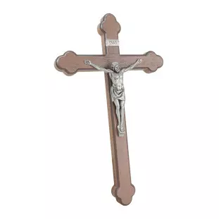 20505PV Crucifixo em Madeira Nobre Cristo em Metal Prata Velha 34cm
