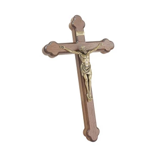 20506OV Crucifixo em Madeira Nobre Cristo em Metal Ouro Velho 27cm