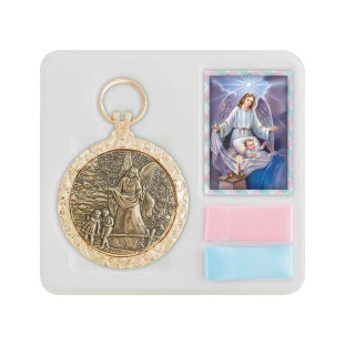 20508DOUOV Medalhão de Berço Anjo Protetor Dourado com Ouro Velho